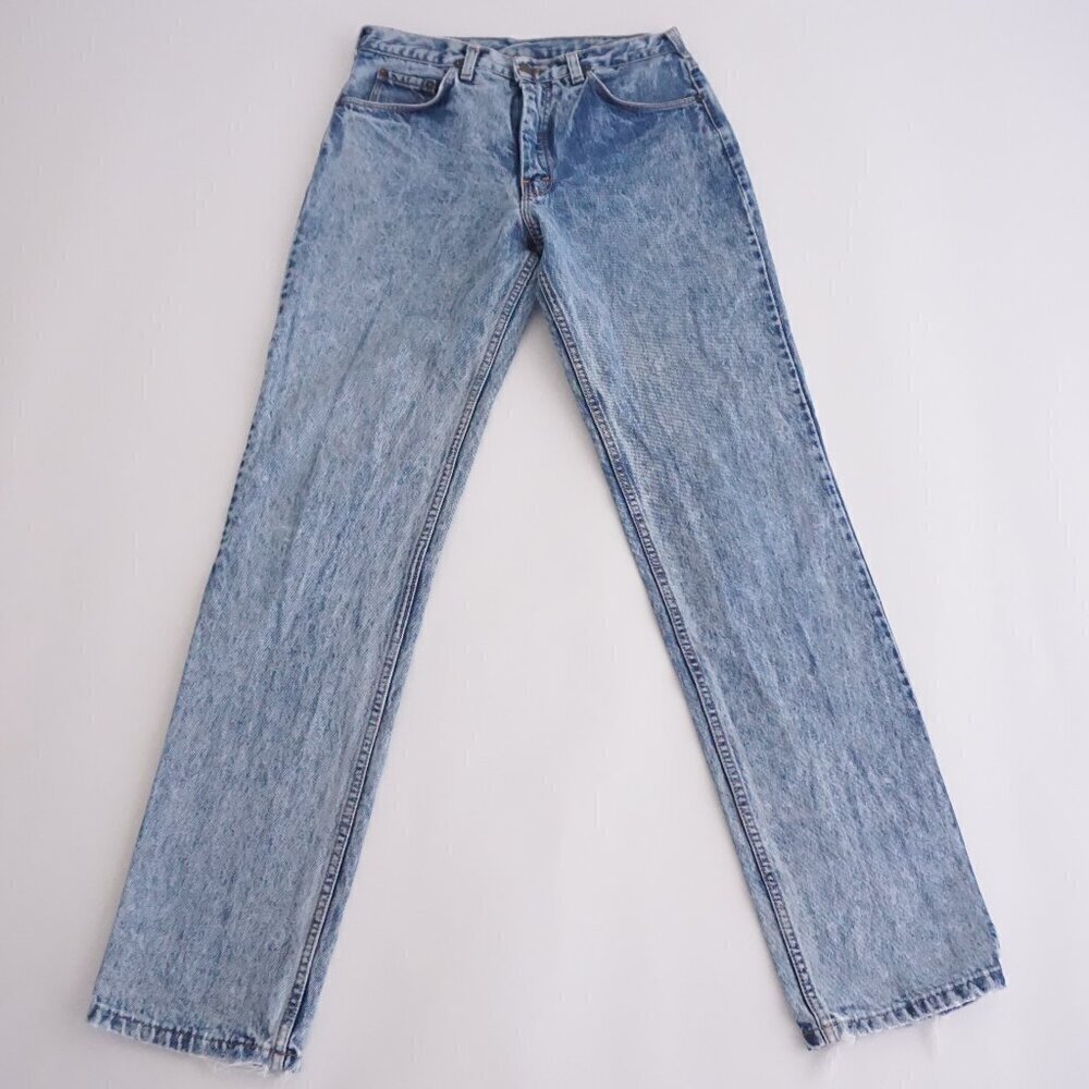 VTG '80s Ikeda Tokyo Acid Wash 100% Cotton Straight Leg Blue Diamond Jeans 34